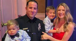 Cop surprises friends as they arrive to tell his wife he'd been shot