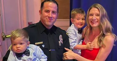 Cop surprises friends as they arrive to tell his wife he'd been shot