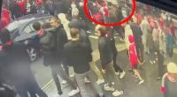 Security camera footage of a car driving into a crowd of Liverpool fans.