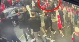 Security camera footage of a car driving into a crowd of Liverpool fans.