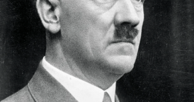 Black and white portrait of Adolf Hitler.