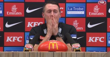 Craig McRae breaks down in post-match interview as AFL rocked by shock death of Adam Selwood