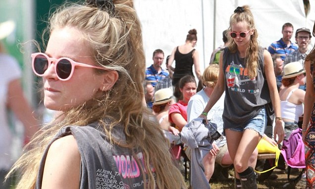 Cressida Bonas sports messy bedhead hair and hotpants at Glastonbury