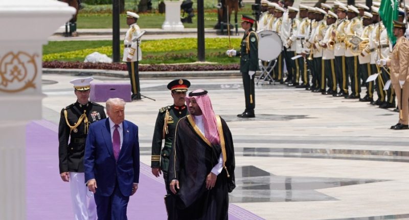 Crown prince greets Trump for elaborate Saudi welcoming ceremonies