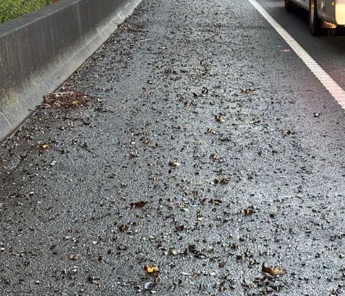 The steel fragments on the side of the road on the M1.