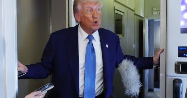 Donald Trump speaking to the media.