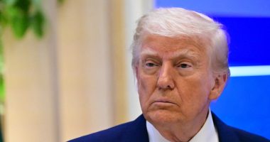 Close-up of Donald Trump at a business forum.