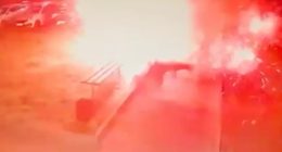 Security camera footage of an explosion.