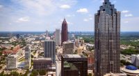 High-angle view of Downtown Atlanta skyline.
