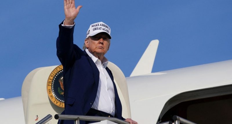 President Trump waving goodbye from Air Force One.