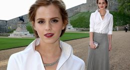 Emma Watson works school girl look at charity dinner in Windsor Castle