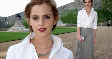 Emma Watson works school girl look at charity dinner in Windsor Castle