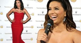 Eva Longoria steps out in sweeping floor length red-dress