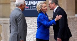 Keir Starmer greeting Ursula von der Leyen at a UK-EU summit.