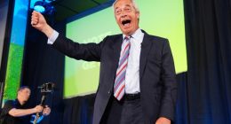 Nigel Farage giving a speech.