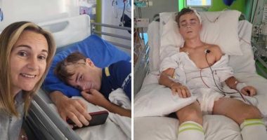 Lucy Phillips, left, pictured with her son Theo in hospital.