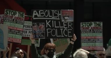 George Floyd day of action protest in Federal Plaza, downtown Chicago commemorates 5 years since of police brutality murder