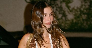 Hailey Bieber nearly spills out of daringly low-cut dress in Miami