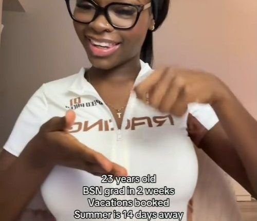 Screenshot of a young woman's TikTok video announcing her upcoming graduation from nursing school.