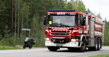 Firetruck at a crash site.