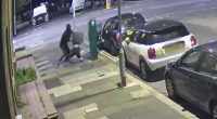 Security camera footage of a robbery.