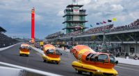 Hot diggity dog! Wienermobiles put on riveting race in Wienie 500 at Indianapolis Motor Speedway