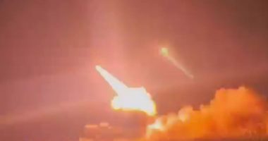 Missile launch at night.