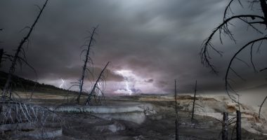 Lightning storm over Yellowstone National Park.
