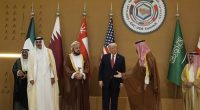 Saudi Crown Prince Mohammed bin Salman, right, welcomes President Donald Trump for the group photo with Gulf Cooperation Council leaders during the GCC Summit in Riyadh, Saudi Arabia