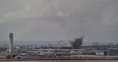 Surveillance footage of a missile impact at Ben Gurion Airport.