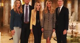 Ivanka Trump, Tiffany Trump, Eric Trump, and two other people posing for a photo.