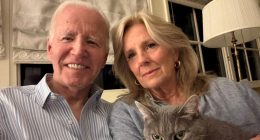 Selfie of Joe and Jill Biden with their cat.