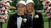 Illustration of Joe Exotic and another man in tuxedos at a wedding.
