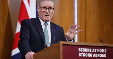 Keir Starmer giving a press statement at 10 Downing Street.