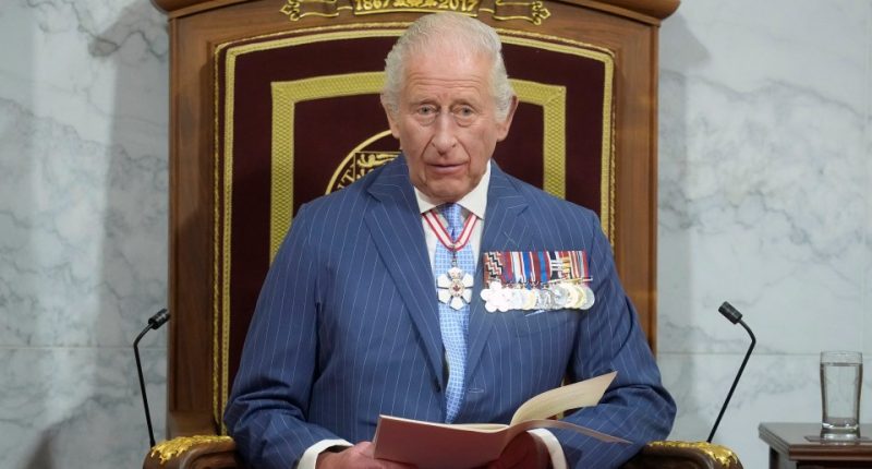 King Charles giving a speech from the throne.