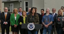 Kristi Noem, secretary of the Department of Homeland Security, attacks Gov. JB Pritzker, sanctuary policies in Springfield, IL