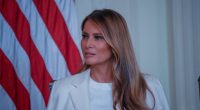 Melania Trump at a White House ceremony unveiling a postage stamp.