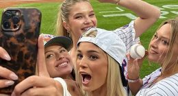 Livvy Dunne joined by fellow Sports Illustrated swimsuit models on the field for glamorous first pitch at Mets game