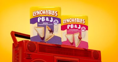 Promotional image from Lunchables for its new PB&J dipping meals, available in stores May 2025.