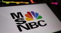 MSNBC logo on a screen.