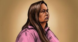 A courtroom sketch of Erin Patterson.