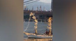 Massive sailing vessel collides with Brooklyn Bridge in dramatic NYC crash caught on camera