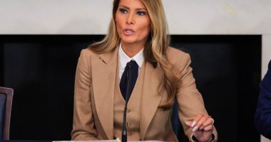 Melania Trump speaking at a roundtable discussion on the Take It Down Act.