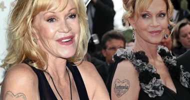 Melanie Griffith covers up Antonio tattoo while