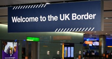 A UK border sign at Heathrow airport