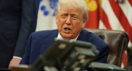President Donald Trump on a phone call.