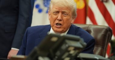 President Donald Trump on a phone call.