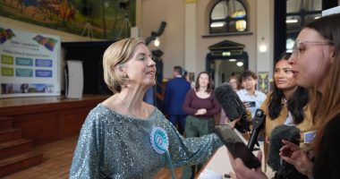 Dame Andrea Jenkyns, Reform UK candidate, speaks to journalists after winning the Greater Lincolnshire mayoral election.