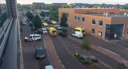 Emergency vehicles at the scene of an incident.