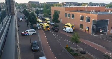 Emergency vehicles at the scene of an incident.